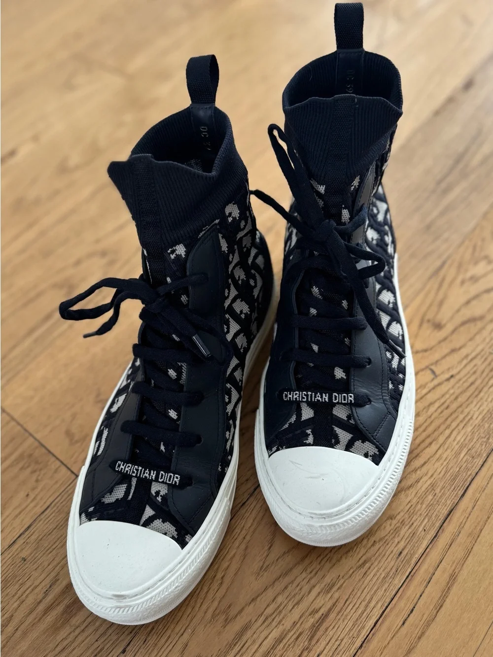 Dior Black and White High-Top Knit Sneakers
